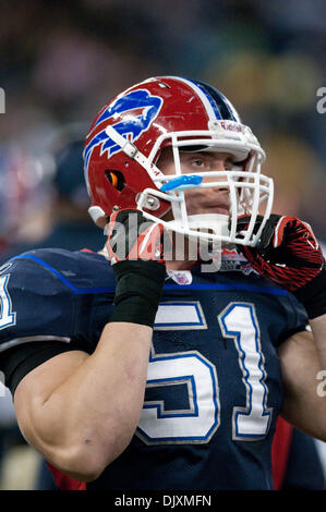 Nov. 7, 2010 - Toronto, Ontario, Canada - Buffalo Bills linebacker Paul Posluszny (#51) straps on his helmet prior to a game against the Chicago Bears at the Rogers Centre. Chicago won the game 22-19. (Credit Image: © Mark Konezny/Southcreek Global/ZUMApress.com) Stock Photo