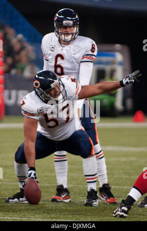 Nov. 7, 2010 - Toronto, Ontario, Canada - Chicago Bears center Olin Kreutz (#57) gives direction with quarterback Jay Cutler (#6) behind him during a game against the Buffalo Bills at the Rogers Centre. Chicago won the game 22-19. (Credit Image: © Mark Konezny/Southcreek Global/ZUMApress.com) Stock Photo