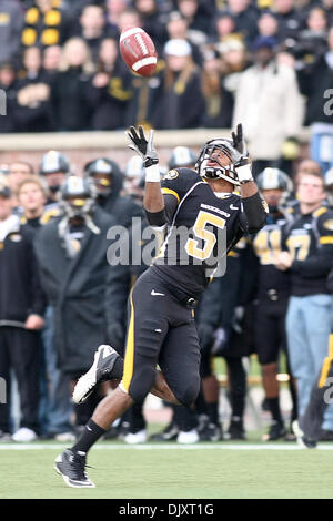 Nov. 13, 2010 - Columbia, Missouri, United States of America - Missouri Tigers wide receiver Rolandis Woodland (5) receives a pass during a game between the Missouri Tigers and the Kansas State Wildcats on Faurot Field at Memorial Stadium on the campus of the University of Missouri in Columbia Missouri. The Tigers defeated the Wildcats  38-28. (Credit Image: © Scott Kane/Southcreek Stock Photo