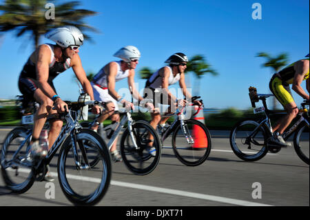 Nov. 13, 2010 - Clearwater Beach, Florida, United States of America - Mens cyclists head up Clearwater Memorial Causeway Bridge during race competition at the 2010 Foster Grant Ironman World Championship 70.3 in Clearwater Beach, Florida. (Credit Image: © Scott Kelby/Southcreek Global/ZUMApress.com) Stock Photo