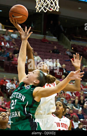 Nov. 14, 2010 - Columbus, Ohio, United States of America - Ohio State University's Senior Guard Alison Jackson (#12) and Eastern Michigan University's Senior Guard Cassie Schrock (#22) in the first period of play at the Value City Arena at The Jerome Schottenstein Center in Columbus, Ohio Sunday afternoon November 14, 2010. The Buckeyes defeated the Eagles 74-62. (Credit Image: © J Stock Photo