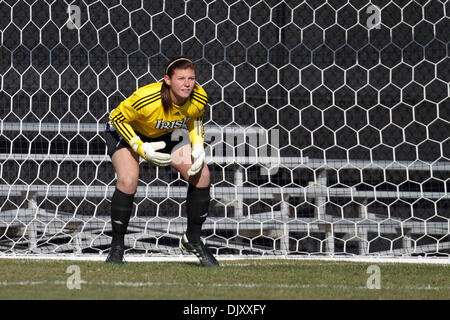 Nov. 14, 2010 - South Bend, Indiana, United States of America - Notre Dame goalkeeper Nikki Weiss (#1) sets for penalty kick during NCAA Second Round women's soccer match between USC and Notre Dame.  The Notre Dame Fighting Irish defeated the USC Trojans 4-0 in game at Alumni Stadium in South Bend, Indiana. (Credit Image: © John Mersits/Southcreek Global/ZUMApress.com) Stock Photo