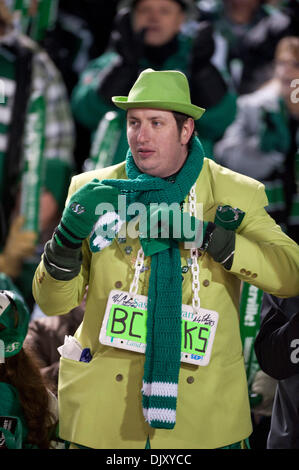 Nov. 14, 2010 - Regina, Saskatchewan, Canada - A Saskatchewan Roughriders fan during the Saskatchewan RoughrIders vs B.C. Lions CFL Western Semi Final game at Mosaic Stadium in Regina. The Saskatchewan Roughriders defeated the B.C. Lions 41-38 in overtime. (Credit Image: © Derek Mortensen/Southcreek Global/ZUMApress.com) Stock Photo