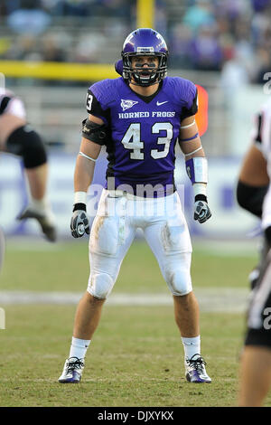 Nov. 14, 2010 - Amon G. Carter Stadium, Texas, United States of America - November 13, 2010: TCU Horned Frogs linebacker Tank Carder (43) during the game between the San Diego State University Aztecs and the Texas Christian University Horned Frogs at Amon G. Carter Stadium in Fort Worth, Texas. TCU win against over San Diego State 40-35. (Credit Image: © Patrick Green/Southcreek Gl Stock Photo