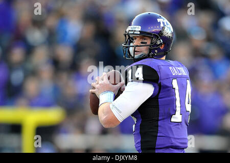 Nov. 14, 2010 - Amon G. Carter Stadium, Texas, United States of America - November 13, 2010: TCU Horned Frogs quarterback Andy Dalton (14) during the game between the San Diego State University Aztecs and the Texas Christian University Horned Frogs at Amon G. Carter Stadium in Fort Worth, Texas. TCU win against over San Diego State 40-35. (Credit Image: © Patrick Green/Southcreek G Stock Photo