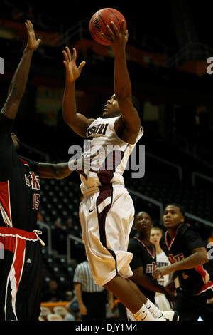 Nov. 16, 2010 - Knoxville, Tennessee, United States of America - Missouri State guard Jermaine Mallett (#15) shoots over Arkansas State forward Brandon Peterson (#15).  Missouri State defeated Arkansas State 80-71 at Thompson Boling arena in Knoxville, TN (Credit Image: © Mitch Jones/Southcreek Global/ZUMApress.com) Stock Photo