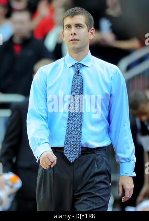 Nov. 16, 2010 - Louisville, Kentucky, United States of America - Butler head coach Brad Stevens takes a peak at the score during the game.  Louisville Defeated Butler 88-73 at the KFC Yum Center in Louisville, Kentucky. (Credit Image: © Scott Davis/Southcreek Global/ZUMApress.com) Stock Photo