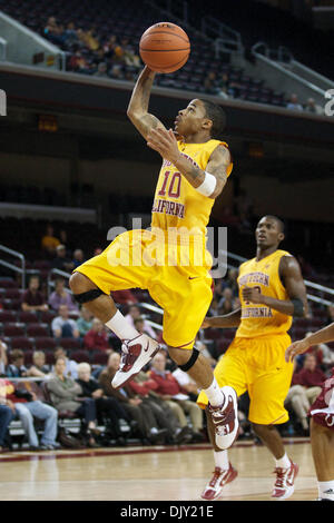 Nov. 17, 2010 - Los Angeles, California, United States of America - USC Trojans guard Maurice Jones (10) goes up for two of his 13 points in the second half, during a game between Rider University Broncs and the USC Trojans at the Galen Center.  The opening round of the Hall of Fame Classic.  USC would fall to Rider by a score of 77-57 (Credit Image: © Tony Leon/Southcreek Global/Z Stock Photo