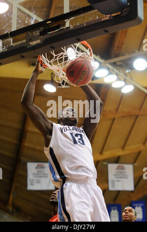 Nov. 17, 2010 - Villanova, Pennsylvania, United States of America - Villanova Wildcats f-c Mouphtaou Yarou (13) dunks in game action. Villanova defeated  Boston University 82-66, in a game being played at The Pavillion  in Villanova, Pennsylvania (Credit Image: © Mike McAtee/Southcreek Global/ZUMApress.com) Stock Photo