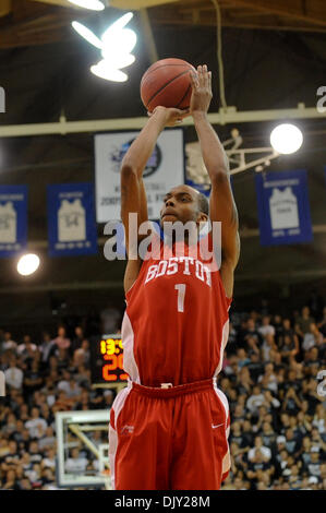 Nov. 17, 2010 - Villanova, Pennsylvania, United States of America - Boston University Terriers guard Darryl Partin (1) shoots a open jumper. Villanova leads Boston University at the half 40-24, in a game being played at The Pavillion  in Villanova, Pennsylvania (Credit Image: © Mike McAtee/Southcreek Global/ZUMAPRESS.com) Stock Photo