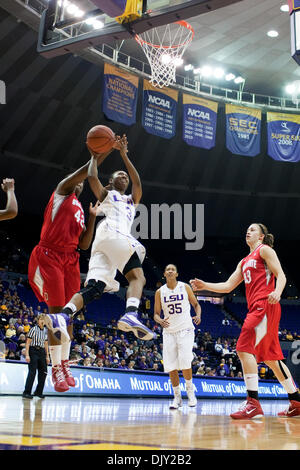 Nov. 17, 2010 - Baton Rouge, Louisiana, United States of America - 16 November 2010; Ohio State Buckeyes at LSU Tigers, Ohio St. center Jantel Lavender (42) tries to block a shot by LSU guard Latear Eason (3);  Ohio State won the game 59-54; Baton Rouge Louisiana (Credit Image: © John Korduner/Southcreek Global/ZUMApress.com) Stock Photo