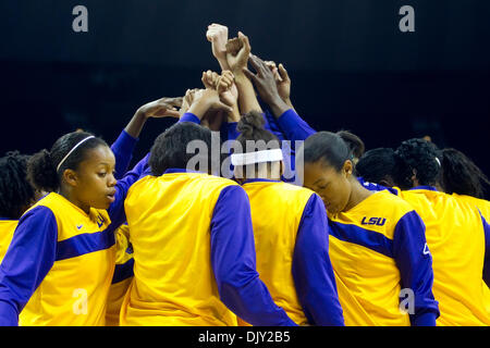 Nov. 17, 2010 - Baton Rouge, Louisiana, United States of America - 16 November 2010; Ohio State Buckeyes at LSU Tigers, Lady Tiger players huddle before the game; Baton Rouge Louisiana (Credit Image: © John Korduner/Southcreek Global/ZUMAPRESS.com) Stock Photo