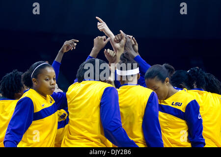 Nov. 17, 2010 - Baton Rouge, Louisiana, United States of America - 16 November 2010; Ohio State Buckeyes at LSU Tigers, Lady Tiger players huddle before the game; Baton Rouge Louisiana (Credit Image: © John Korduner/Southcreek Global/ZUMAPRESS.com) Stock Photo