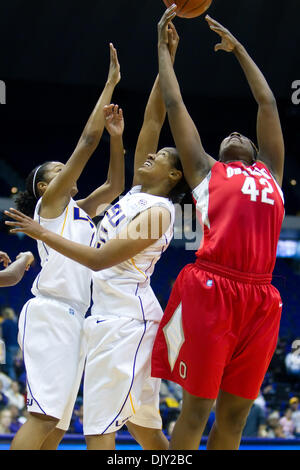 Nov. 17, 2010 - Baton Rouge, Louisiana, United States of America - 16 November 2010; Ohio State Buckeyes at LSU Tigers, Ohio St. center Jantel Lavender (42) battles with LSU forward LaSondra Barrett (55) for a rebound; Baton Rouge Louisiana (Credit Image: © John Korduner/Southcreek Global/ZUMAPRESS.com) Stock Photo