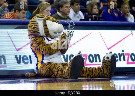 Nov. 17, 2010 - Baton Rouge, Louisiana, United States of America - 16 November 2010; Ohio State Buckeyes at LSU Tigers, LSU mascot ''Mike the Tiger'' watches the Tiger Girls perform; Baton Rouge Louisiana (Credit Image: © John Korduner/Southcreek Global/ZUMAPRESS.com) Stock Photo