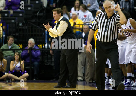 Nov. 17, 2010 - Baton Rouge, Louisiana, United States of America - 16 November 2010; Ohio State Buckeyes at LSU Tigers, LSU head coach Van Chancellor coaches from the sideline; Baton Rouge Louisiana (Credit Image: © John Korduner/Southcreek Global/ZUMAPRESS.com) Stock Photo