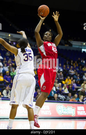 Nov. 17, 2010 - Baton Rouge, Louisiana, United States of America - 16 November 2010; Ohio State Buckeyes at LSU Tigers, Ohio St. center Jantel Lavender (42) shoots a jumpshot over LSU forward Taylor Turnbow (35); Ohio State won the game 59-54; Baton Rouge Louisiana (Credit Image: © John Korduner/Southcreek Global/ZUMAPRESS.com) Stock Photo