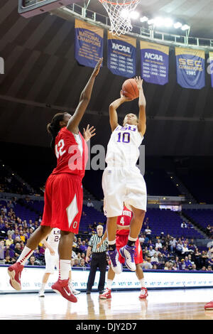 Nov. 17, 2010 - Baton Rouge, Louisiana, United States of America - 16 November 2010; Ohio State Buckeyes at LSU Tigers, LSU guard Adrienne Webb (10) shoots a short jumpshot over Ohio St. center Jantel Lavender (42); Ohio State won the game 59-54; Baton Rouge Louisiana (Credit Image: © John Korduner/Southcreek Global/ZUMAPRESS.com) Stock Photo