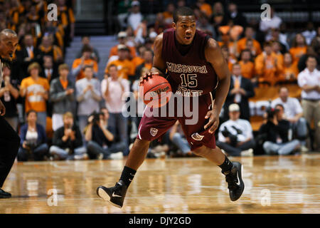 Nov. 17, 2010 - Knoxville, Tennessee, United States of America - Missouri State guard Jermaine Mallett (#15) brings the ball up court.  Tennessee defeats Missouri State 60-56 at Thompson Boling arena in Knoxville, TN (Credit Image: © Mitch Jones/Southcreek Global/ZUMApress.com) Stock Photo