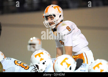 Nov. 20, 2010 - Nashville, Tennessee, United States of America - Tennessee Volunteers quarterback Tyler Bray (8) prepares for the snap during the game between the Vanderbilt Commodores and Tennessee Volunteers at Vanderbilt Stadium in Nashville, Tennessee. The Volunteers defeated the Commodores 24 to 10. (Credit Image: © Bryan Hulse/Southcreek Global/ZUMAPRESS.com) Stock Photo