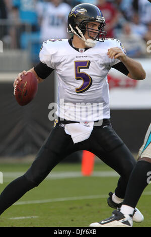 Charlotte, North Carolina, USA. 28th Oct, 2018. Baltimore Ravens  quarterback Joe Flacco (5) during the NFL football game between the  Baltimore Ravens and the Carolina Panthers on Sunday October 28, 2018 in