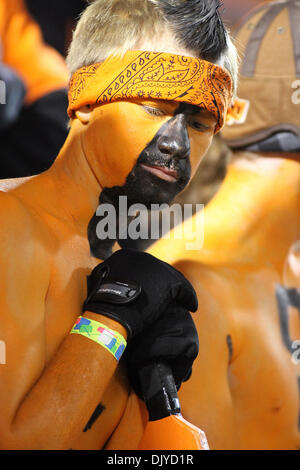 Nov. 27, 2010 - Stillwater, Oklahoma, United States of America - Disapointed OSU fan during game action.  Oklahoma defeats Oklahoma State at the Battle of Bedlam with a score of  47-41 in the game at Boones Pickens Stadium. (Credit Image: © Spruce Derden/Southcreek Global/ZUMAPRESS.com) Stock Photo