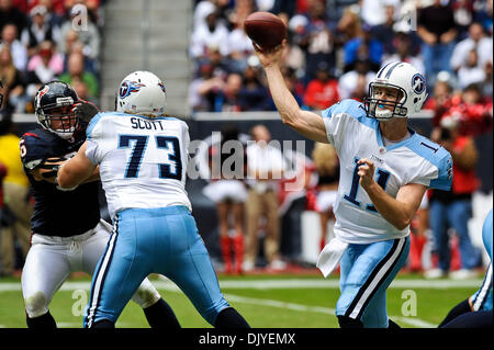 Nov. 28, 2010 - Houston, Texas, United States of America - Tennessee Titans rookie quarterback Rusty Smith (11) attempts one of his first passes during the game between the Houston Texans and the Tennessee Titans. The Texans shut out the Titans 20-0. (Credit Image: © Jerome Miron/Southcreek Global/ZUMAPRESS.com) Stock Photo