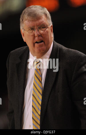 Dec. 1, 2010 - Denver, Colorado, United States of America - Utah State head coach Stew Morrill during the game. Utah State defeated Denver by a score of 61-53 in a preview of a future WAC matchup when Denver joins the WAC in 2012, during a game at Magness Arena. (Credit Image: © Andrew Fielding/Southcreek Global/ZUMAPRESS.com) Stock Photo