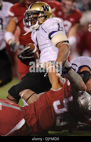 Dec. 4, 2010 - Pullman, Washington, United States of America - Washington Huskies running back Chris Polk (1) rushed for 284 yards and 2 touchdowns during the game between Washington State and the University of Washington at Martin Stadium in Pullman, WA. Washington defeated Washington State 35-28. (Credit Image: © Steven Bisig/Southcreek Global/ZUMAPRESS.com) Stock Photo