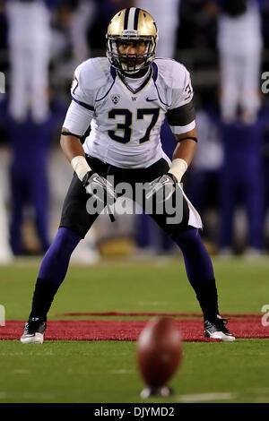 Dec. 4, 2010 - Pullman, Washington, United States of America - Washington Huskies linebacker Princeton Fuimaono (37) waits for the kickoff during the game between Washington State and the University of Washington at Martin Stadium in Pullman, WA. Washington defeated Washington State 35-28. (Credit Image: © Steven Bisig/Southcreek Global/ZUMAPRESS.com) Stock Photo