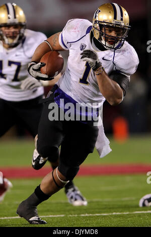 Dec. 4, 2010 - Pullman, Washington, United States of America - Washington Huskies running back Chris Polk (1) fights off Cougar defenders  during the game between Washington State and the University of Washington at Martin Stadium in Pullman, WA. Washington defeated Washington State 35-28. (Credit Image: © Steven Bisig/Southcreek Global/ZUMAPRESS.com) Stock Photo