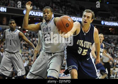 Dec. 4, 2010 - Washington, District of Columbia, United States of America - Georgetown Hoyas forward Julian Vaughn (22) fights for a loose ball with Utah State Aggies forward Nate Bendall (35) during the first half at Verizon Center. At half the Georgetown Hoyas lead the Utah State Aggies 33-29. (Credit Image: © Carlos Suanes/Southcreek Global/ZUMAPRESS.com) Stock Photo