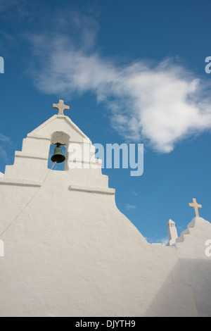Greece, Cyclades group of islands, Mykonos, Hora. Typical whitewashed church rooftop. Stock Photo
