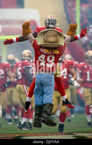 Santa Clara, California, USA. 24th Dec, 2017. The 49ers mascot, Sourdough  Sam, entertains the fans, during a NFL game between the Jacksonville  Jaguars and the San Francisco 49ers at the Levi's Stadium