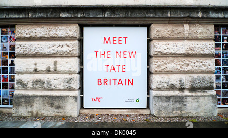 MEET THE NEW TATE BRITAIN sign on the Tate Britain Art Gallery building London November 2013  KATHY DEWITT