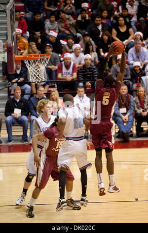 Dec. 18, 2010 - Los Angeles, California, United States of America - 18 December, 2010:  Bernard James comes down with the rebound.  Florida State beat Loyola Marymount 74-63. (Credit Image: © Josh Chapel/Southcreek Global/ZUMAPRESS.com) Stock Photo