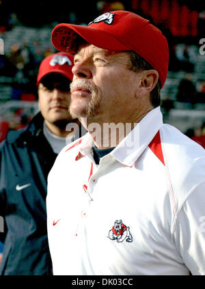 Dec. 18, 2010 - Boise, Idaho, United States of America - Fresno State head football coach Pat Hill prior to the first half of action of the uDrive Humanitarian Bowl, against the Northern Illinois Huskies played at Bronco Stadium in Boise, Idaho (Credit Image: © Brian Lossness/Southcreek Global/ZUMAPRESS.com) Stock Photo