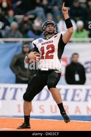 Dec. 18, 2010 - Boise, Idaho, United States of America - Northern Illinois Huskies quarter back Chandler Harnish (12) scores his second rushing touchdown during the first half of action of the uDrive Humanitarian Bowl, against the  Fresno State Bulldog played at Bronco Stadium in Boise, Idaho (Credit Image: © Brian Lossness/Southcreek Global/ZUMAPRESS.com) Stock Photo