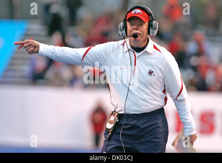 Dec. 18, 2010 - Boise, Idaho, United States of America - Fresno State Bulldogs head coach Pat Hill during the first half of action of the uDrive Humanitarian Bowl, against the  Fresno State Bulldog played at Bronco Stadium in Boise, Idaho (Credit Image: © Brian Lossness/Southcreek Global/ZUMAPRESS.com) Stock Photo