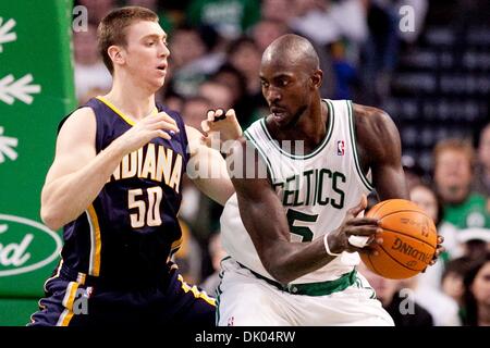 Dec 19, 2010 - Boston, Massachusetts, U.S. - Boston Celtics forward KEVIN GARNETT posts up against Indiana Pacers forward TYLER HANSBROUGH at the TD Garden. (Credit Image: © Kelvin Ma/ZUMAPRESS.com)