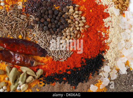 Colourful spices used in indian and other Asian cuisines Stock Photo