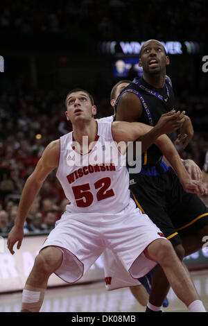 Dec. 23, 2010 - Madison, Wisconsin, U.S - Wisconsin forward Keaton Nankivil (52) looks to rebound after the shot. Wisconsin Badgers defeated the Coppin State Eagles 80-56  at the Kohl Center in Madison, Wisconsin. (Credit Image: © John Fisher/Southcreek Global/ZUMAPRESS.com) Stock Photo