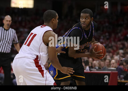 Dec. 23, 2010 - Madison, Wisconsin, U.S - Coppin State forward Akeem Ellis (23) being guarded by Wisconsin guard Jordan Taylor (11) on the play. Wisconsin Badgers defeated the Coppin State Eagles 80-56  at the Kohl Center in Madison, Wisconsin. (Credit Image: © John Fisher/Southcreek Global/ZUMAPRESS.com) Stock Photo