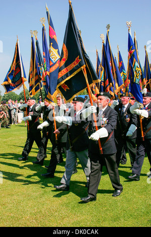 Veterans of the D-Day landings parade at the 60th anniversary commemorative service at the Bayeux, Normandy, France, Europe. Stock Photo