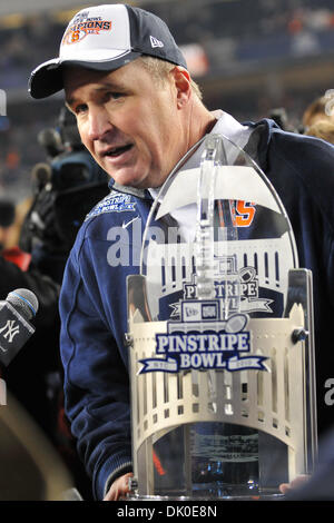 Dec. 30, 2010 - Bronx, New York, United States of America - Syracuse Orange head coach Doug Marrone with the Pinstripe Bowl Trophy...Final Score of the New Era Pinstripe Bowl at Yankees Stadium Kansas State Wildcats 34 and Syracuse Orange 36  (Credit Image: © Shane Psaltis/Southcreek Global/ZUMAPRESS.com) Stock Photo