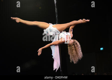 Laura Pearson performing in UK Professional Pole Championships Grand Final 2013 Stock Photo