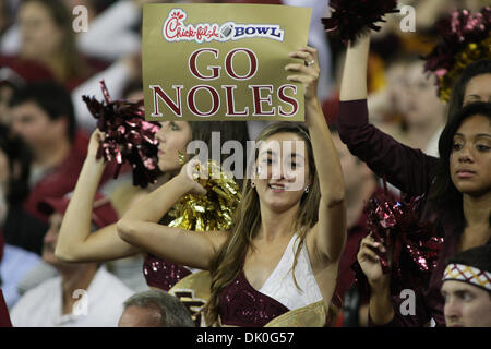 Dec. 31, 2010 - Atlanta, Georgia, United States of America - Dec 31, 2010: Florida State majorette holds up a sign cheering on her team in the Chick Fil A Bowl. (Credit Image: © Jeremy Brevard/Southcreek Global/ZUMAPRESS.com) Stock Photo