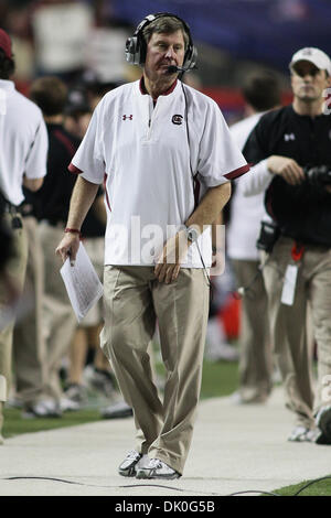Dec. 31, 2010 - Atlanta, Georgia, United States of America - Dec 31, 2010: South Carolina head coach Steve Spurrier looks on as his team tries to keep the Florida State offense from scoring in the first half. (Credit Image: © Jeremy Brevard/Southcreek Global/ZUMAPRESS.com) Stock Photo