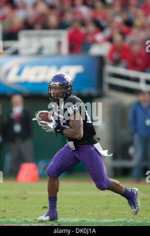 Jan. 1, 2011 - Pasedena, California, U.S - TCU Horned Frogs wide receiver Jeremy Kerley #85 in action during the 2011 Rose Bowl game of TCU Horned Frogs vs. Wisconsin Badgers at The Rose Bowl in Pasedena, California. TCU went on to defeat Wisconsin with a final score of 21-19. (Credit Image: © Brandon Parry/Southcreek Global/ZUMAPRESS.com) Stock Photo