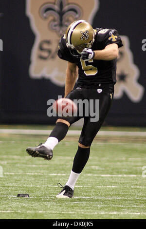 Dec 12, 2010: New Orleans Saints punter Thomas Morstead (6) kicks off the action between the New Orleans Saints and the Tampa Bay Buccaneers at the Louisiana Superdome in New Orleans, Louisiana. The Buccaneers won 23-13. (Credit Image: © Donald Page/Southcreek Global/ZUMAPRESS.com) Stock Photo